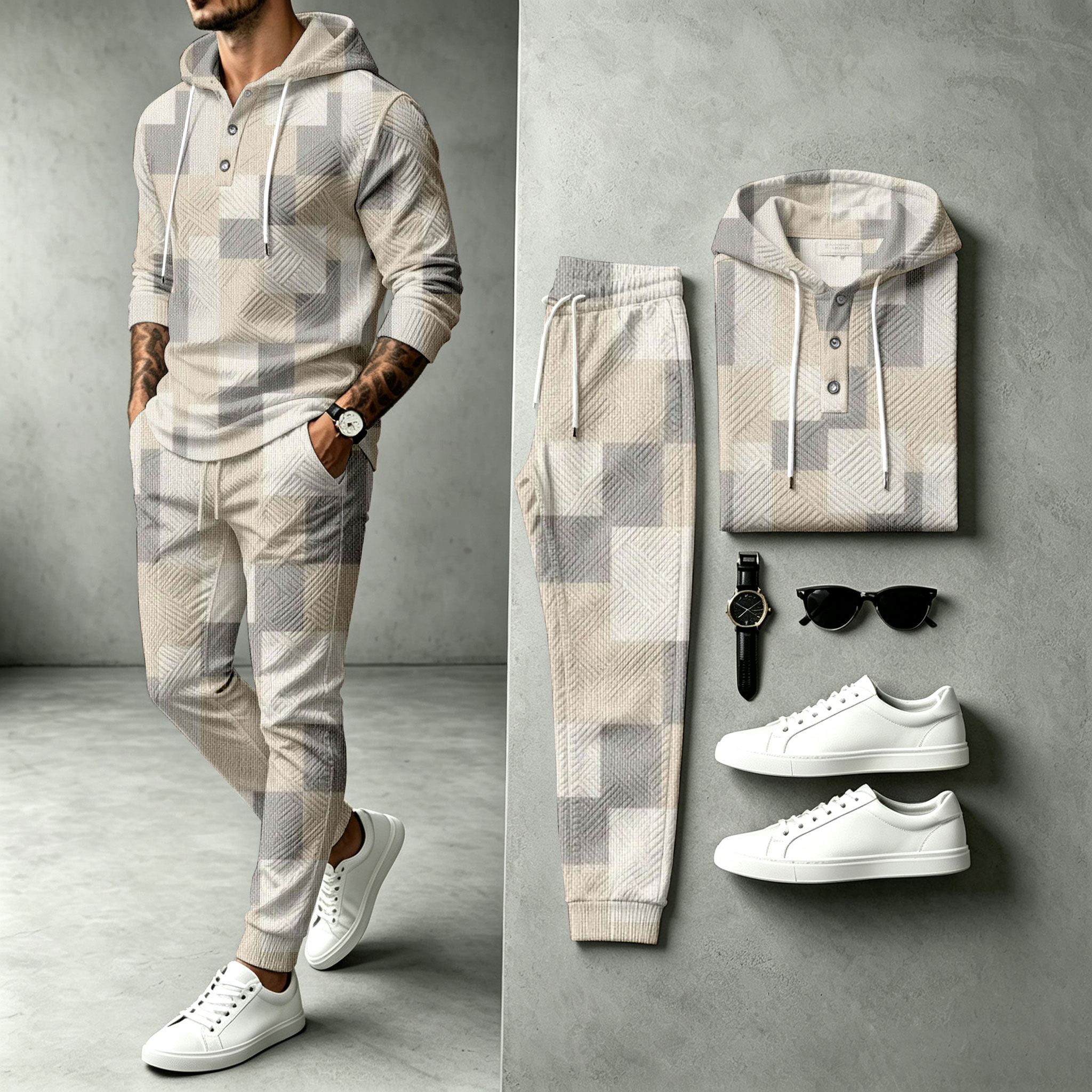para hombre Color-Blocked Hooded Sweacamiseta and pantalón Set