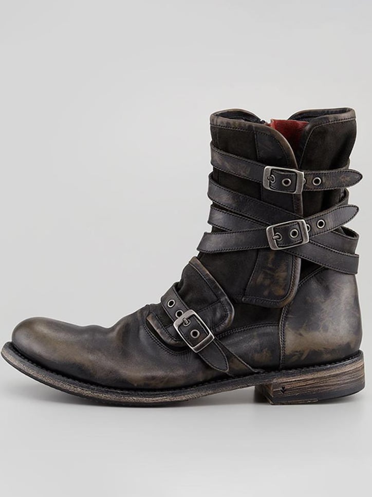 Botas retro round head cinturón buckle side cierre thick heel casual para hombre