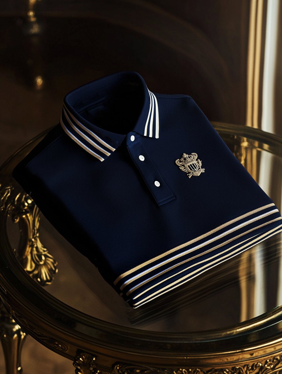 Camisa polo ejecutivo casual a rayas Badge Button de manga corta para hombre