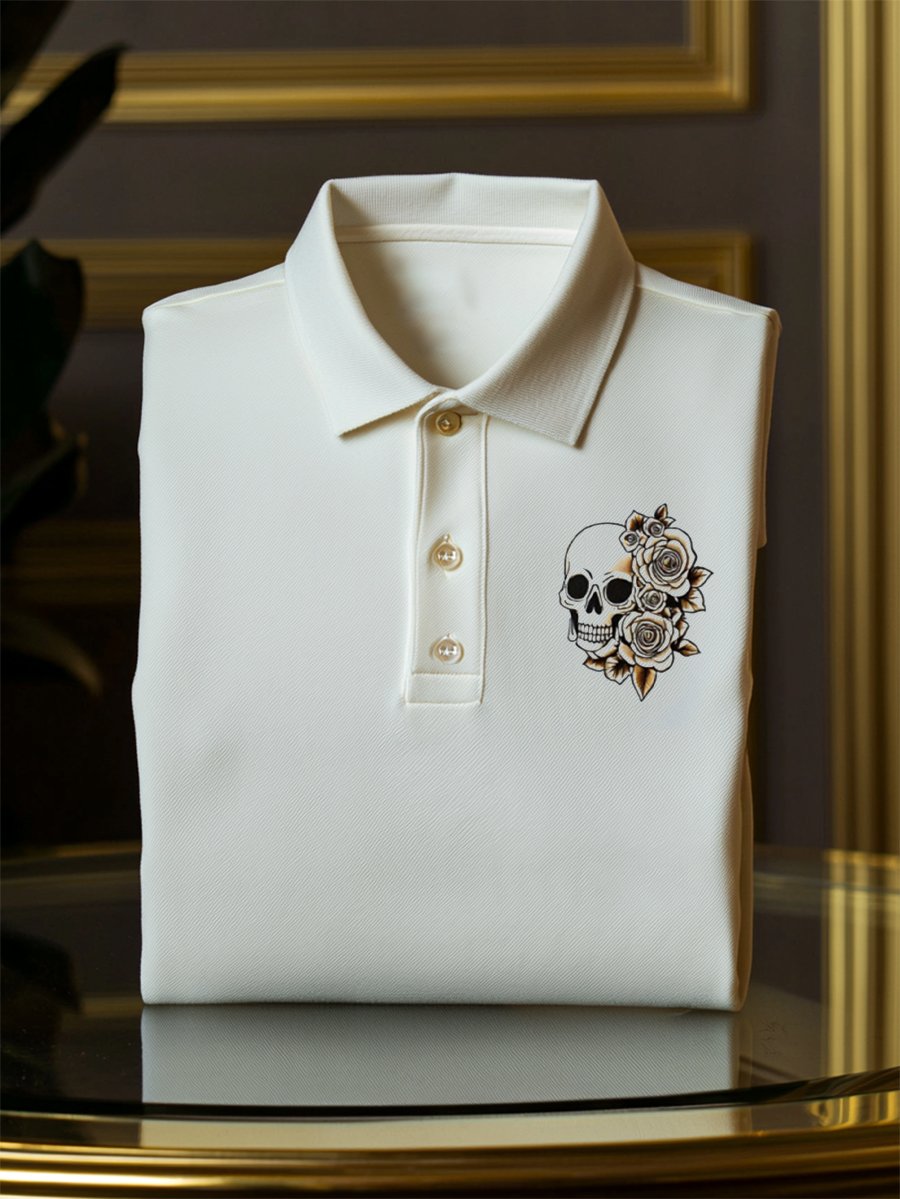 Camisa polo vintage casual Skull Button de manga corta para hombre
