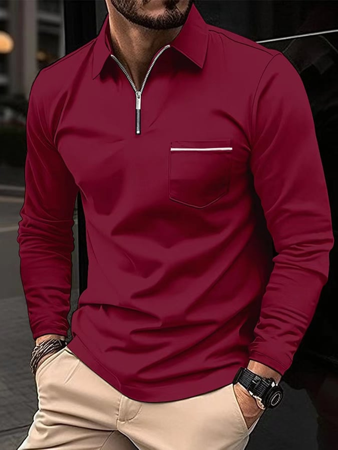 Camisa polo Sports casual de corte entallado de manga larga Half Zip