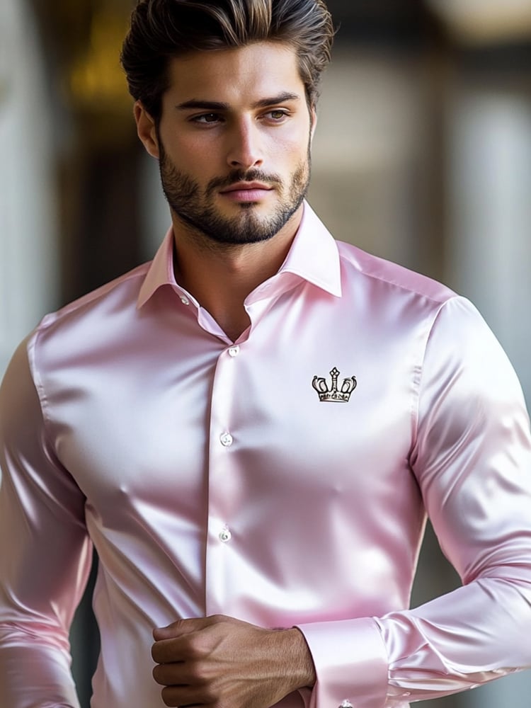 Camisa de lujo Pink de moda de manga larga para hombre