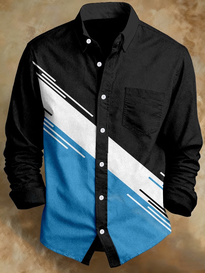 Camisa retro Abstract Art estampado Comfortable ejecutivo Style para hombre