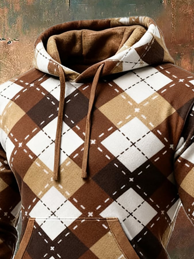 Sudadera retro desgastado en bloques de color estampado casual de manga larga para hombre