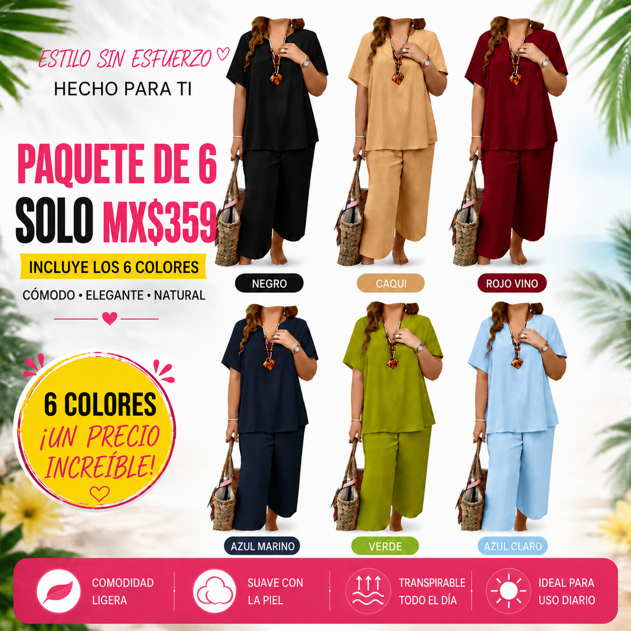 Conjunto de top y pantalón de pierna ancha para mujer · vista 3