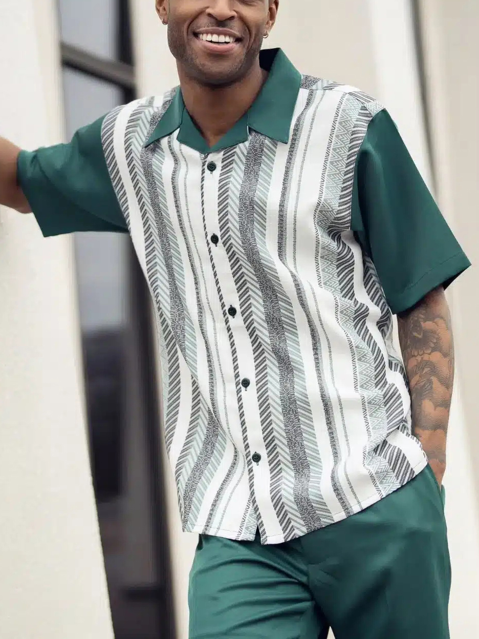 Camisa clásico Bowling Contrasting rayas Walking Suit 004 para hombre