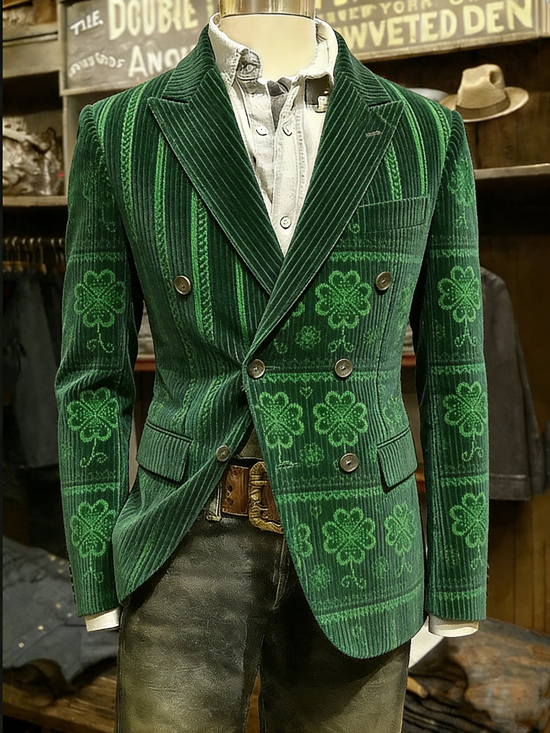Chaqueta vintage Shamrock St Patrick's Day diseño estampado casual para hombre