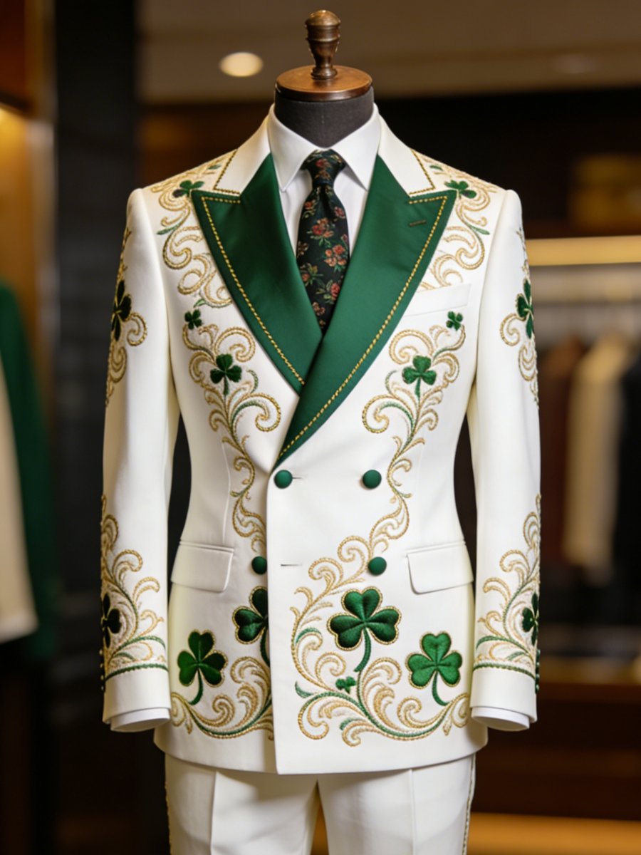 Chaqueta de lujo St. Patrick's Day Shamrock estampado Suit para hombre