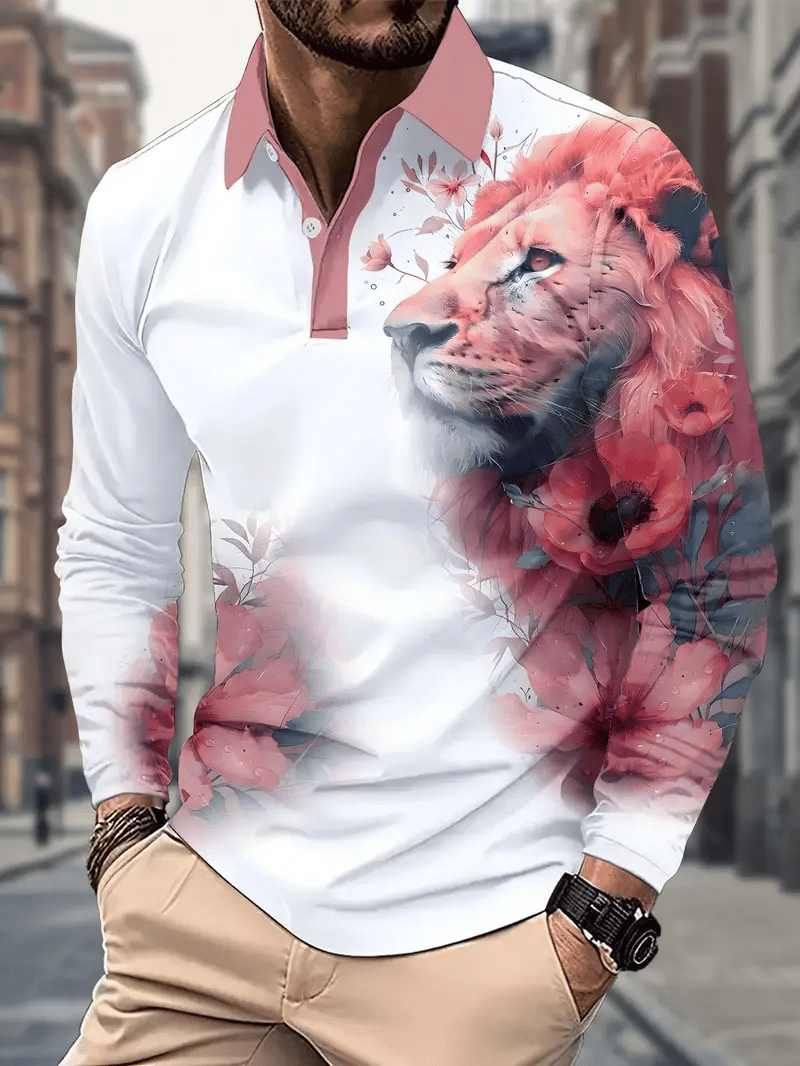 Camisa polo retro ejecutivo rayas estampado de manga larga para hombre