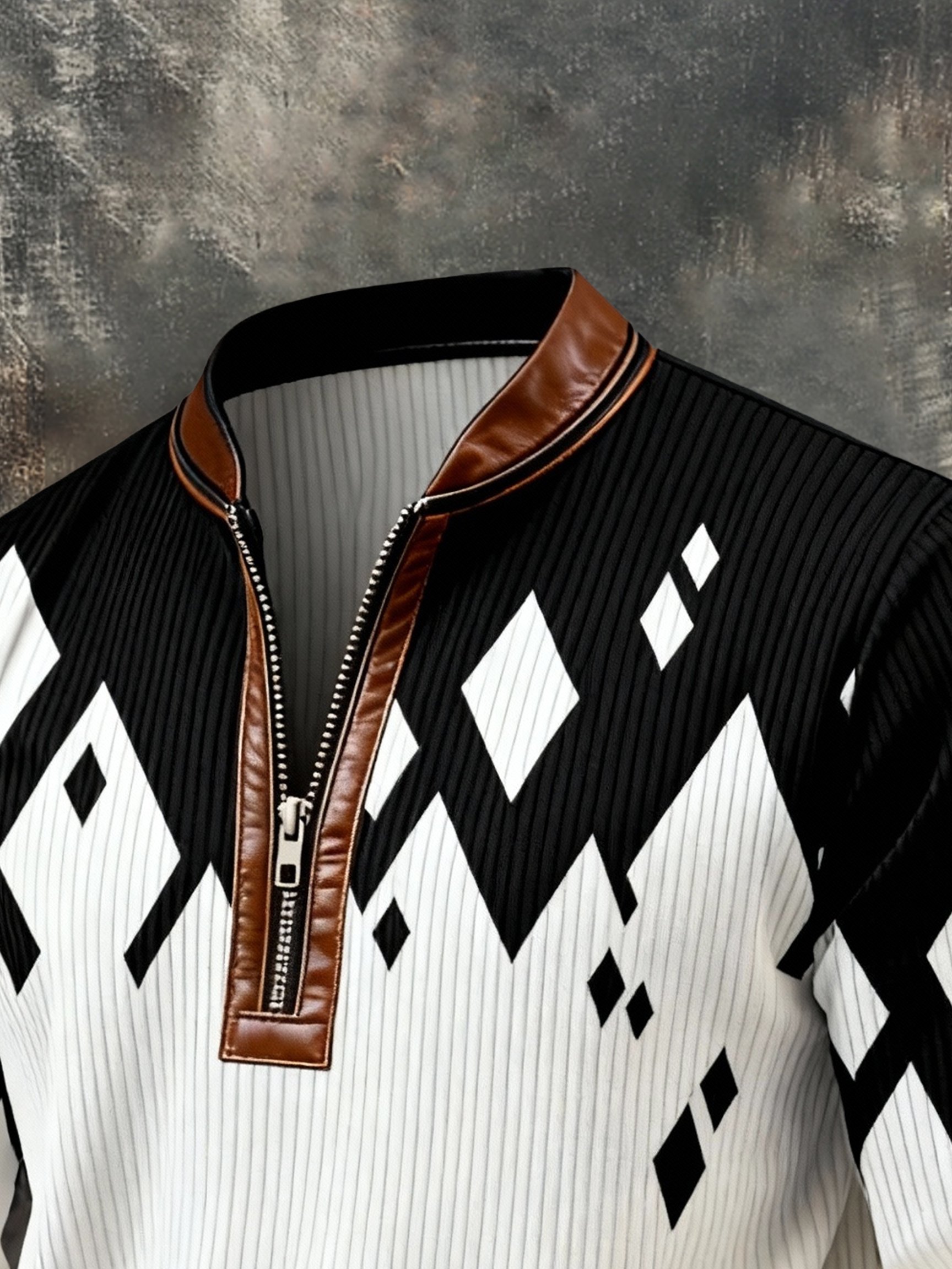 Sudadera vintage Color-Block estampado con cierre con gorrasucha para hombre