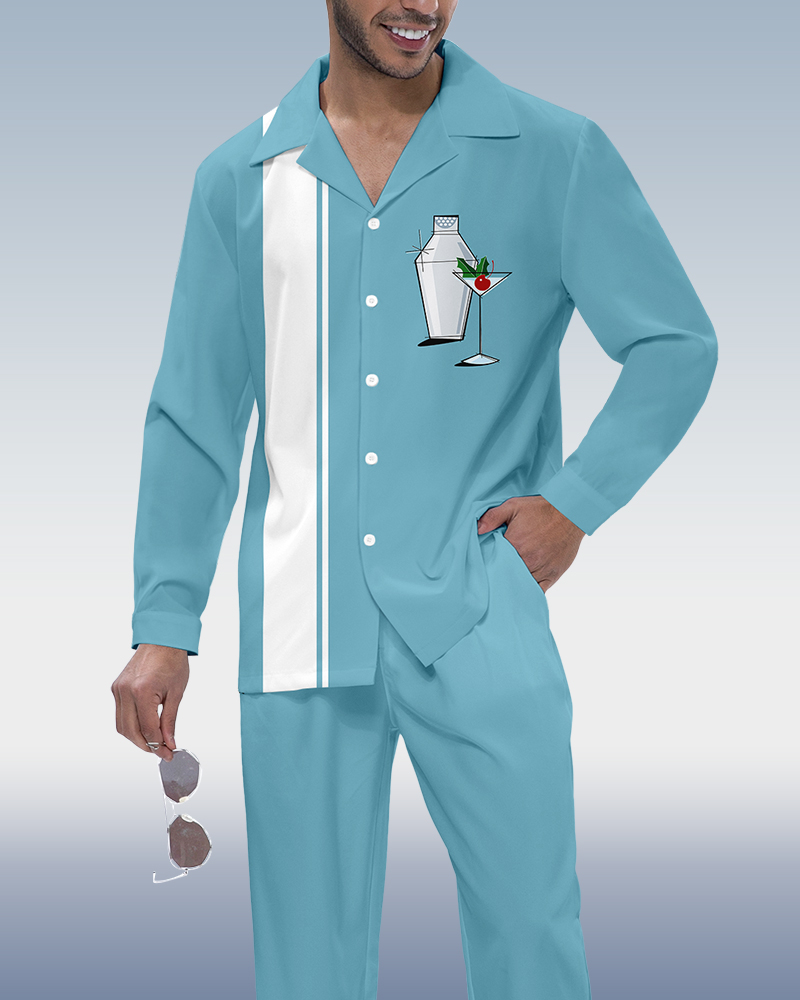 Camisa a rayas estampado de manga larga Walking Suit 605 para hombre