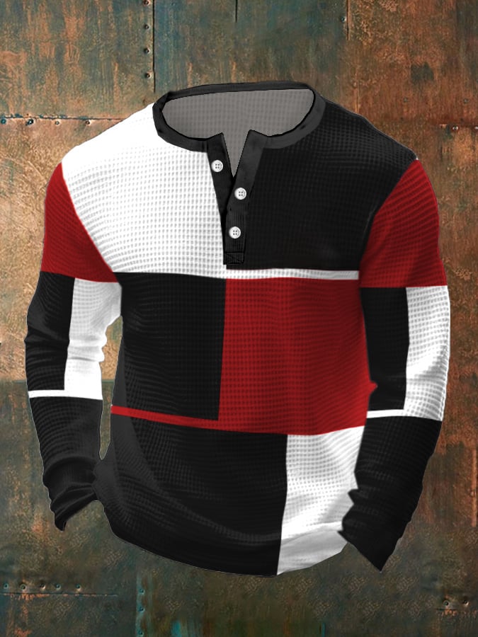 Casual Contrast Waffle Henley para hombre