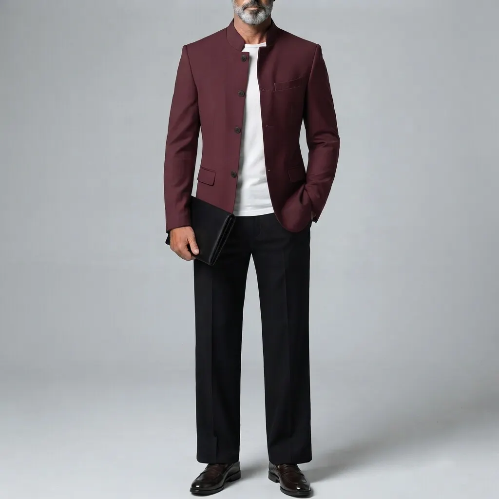 para hombre retro de color sólido Mandarin Collar Single-Breasted chaqueta