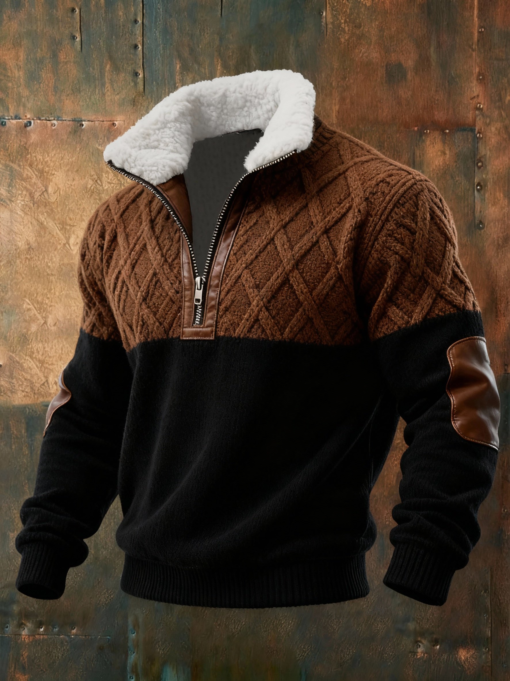 Sudadera geométrico estampado Twist Stitch Diamond Stitch casual para hombre