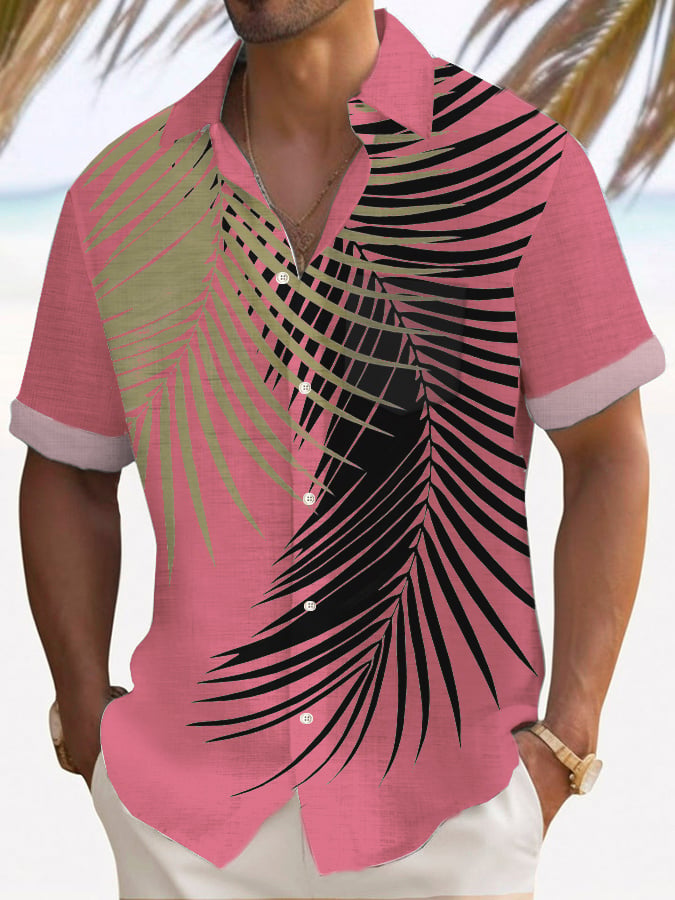 Camisa Art Hawaiian de manga corta Pockets para hombre