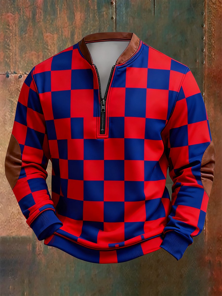 Sudadera retro Bauhaus geométrico Style estampado Quarter Zip para hombre
