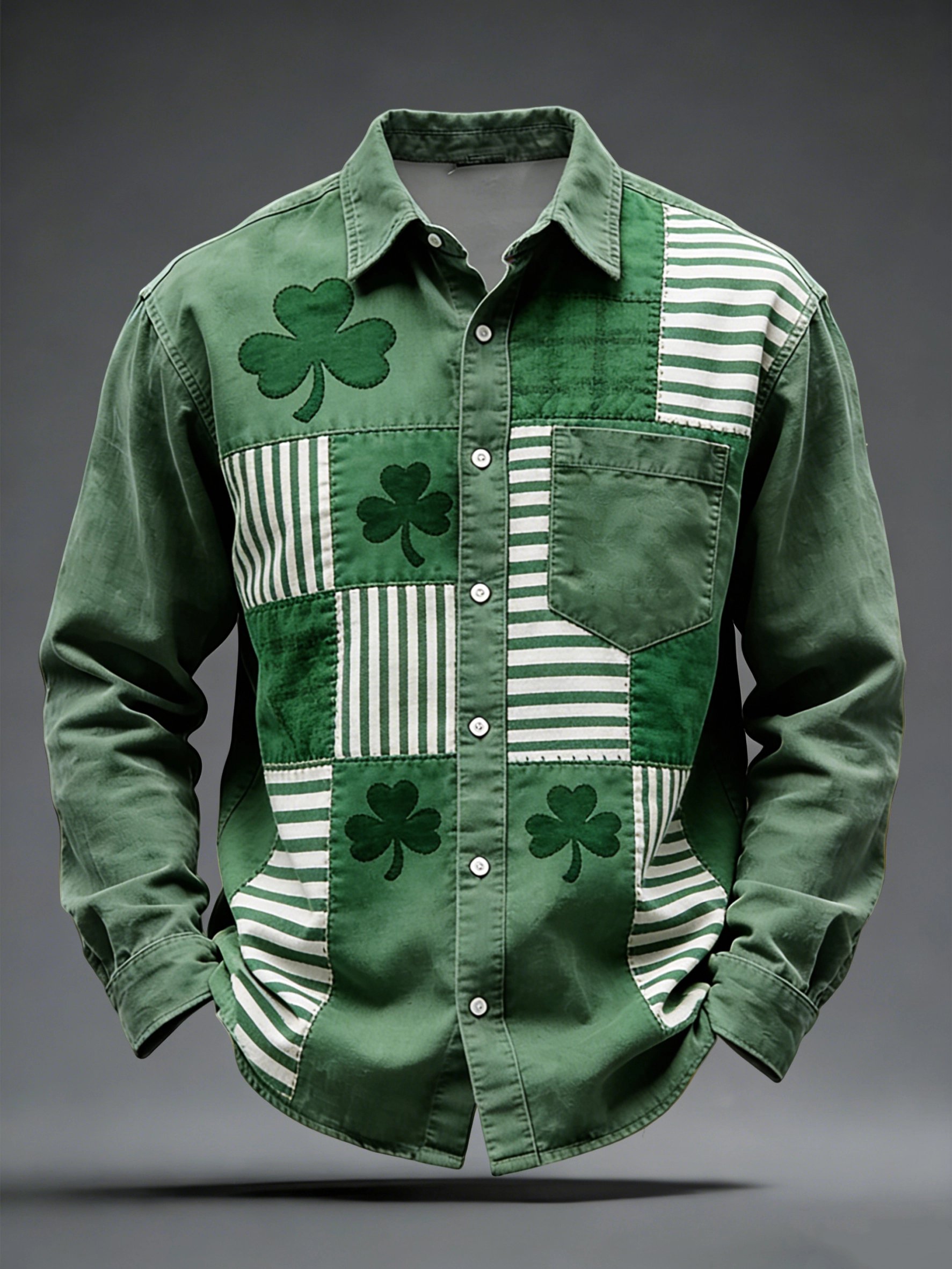 St. Patrick's Day estampado de manga larga Pockecamiseta para hombre