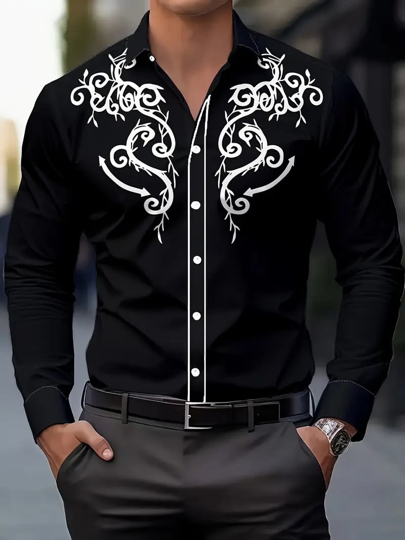 Camisa Street Style ejecutivo casual estampado de manga larga para hombre