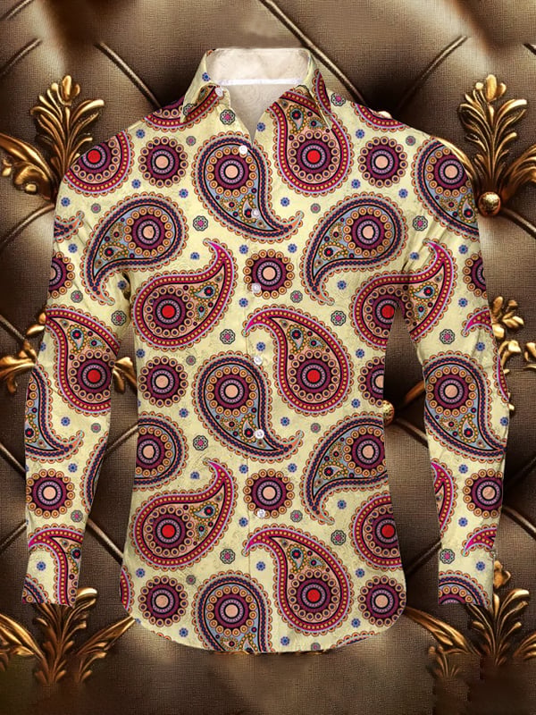 Camisa seda ejecutivo Paisley diseño de lujo de manga larga para hombre