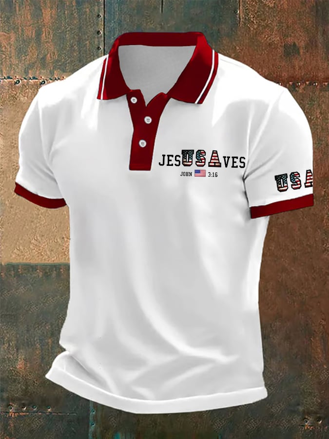 Camisa polo vintage USA Jesus Saves estampado para hombre