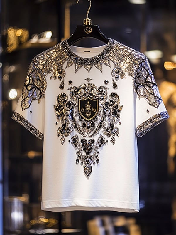 Camiseta ejecutivo de lujo estampado de algodón de manga corta para hombre