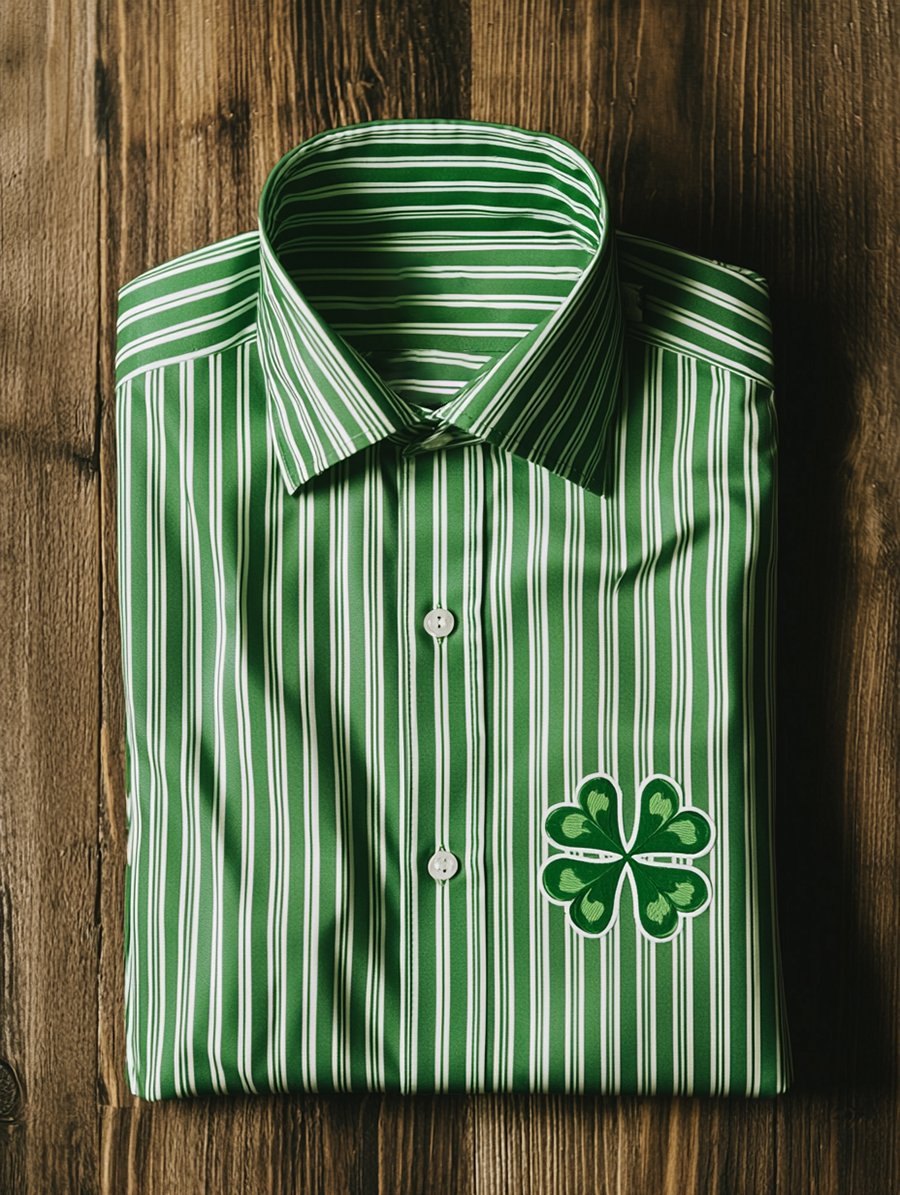 Camisa casual St. Patrick a rayas de manga larga para hombre