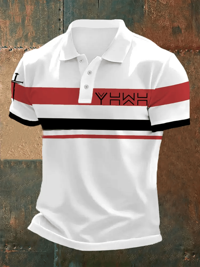 Camisa polo retro Faith casual estampado para hombre