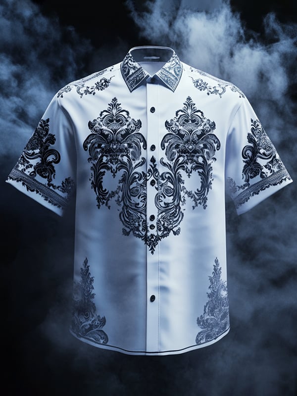 Camisa vintage Dark Baroque estampado de manga corta para hombre