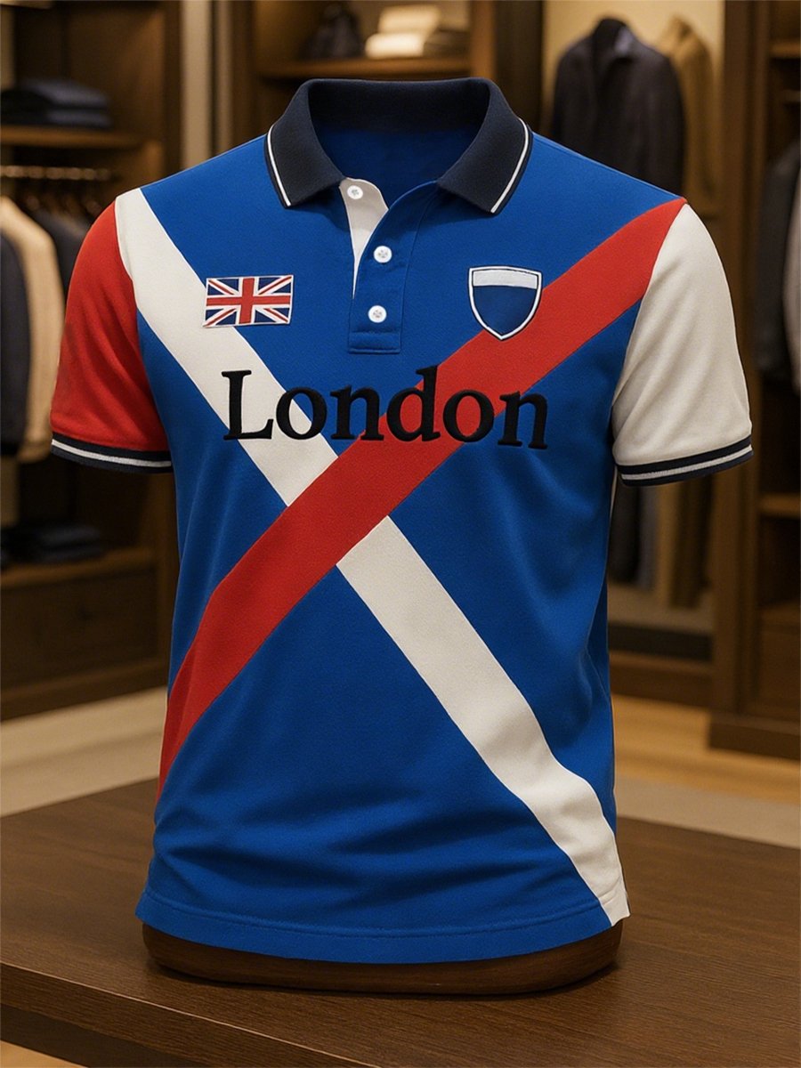 Camisa polo ejecutivo casual Union Jack Button de manga corta para hombre