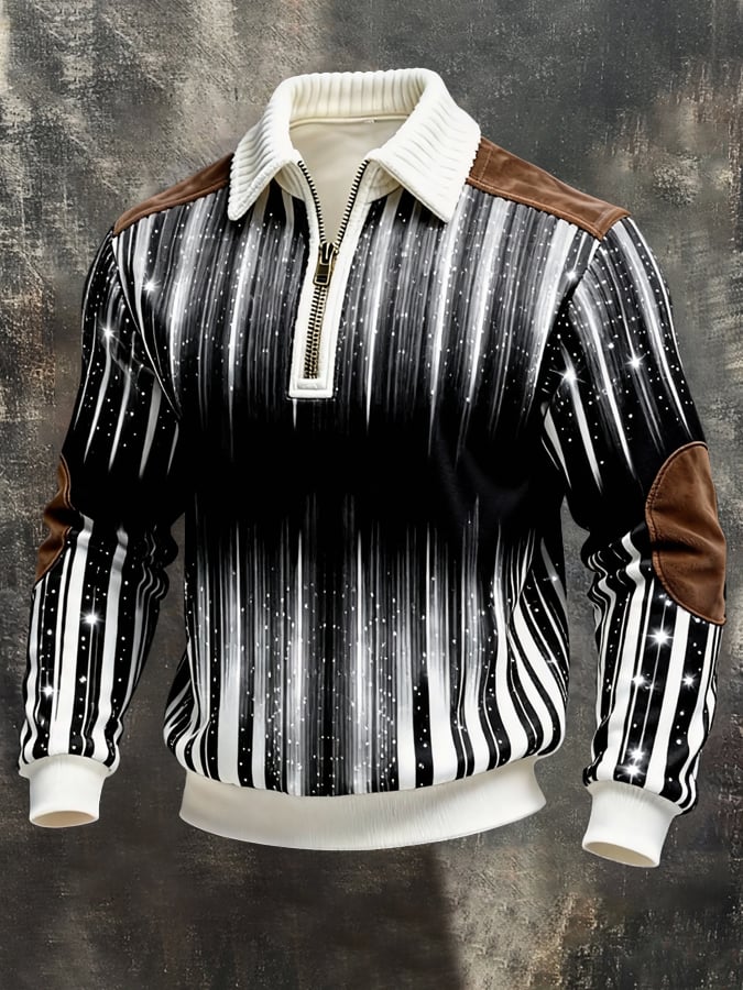 Sudadera retro en bloques de color estampado Color-Blocked con cierre para hombre