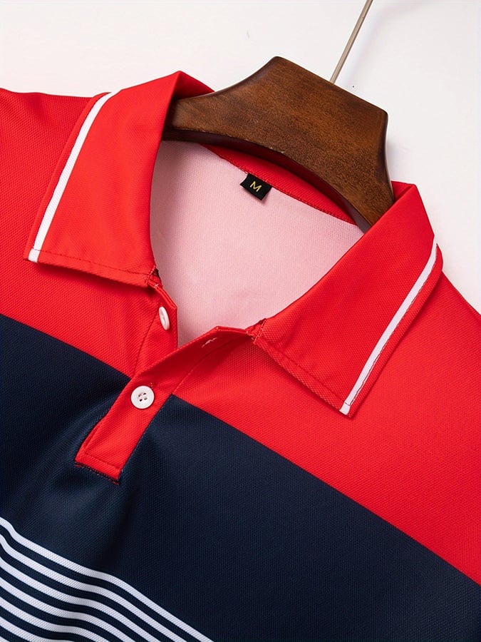 Camisa polo de modaable a rayas de manga corta para hombre
