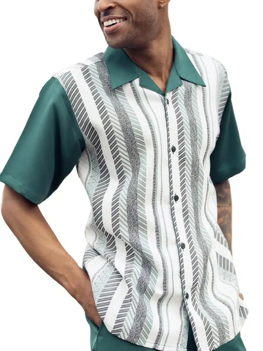 Camisa clásico Bowling Contrasting rayas Walking Suit 004 para hombre