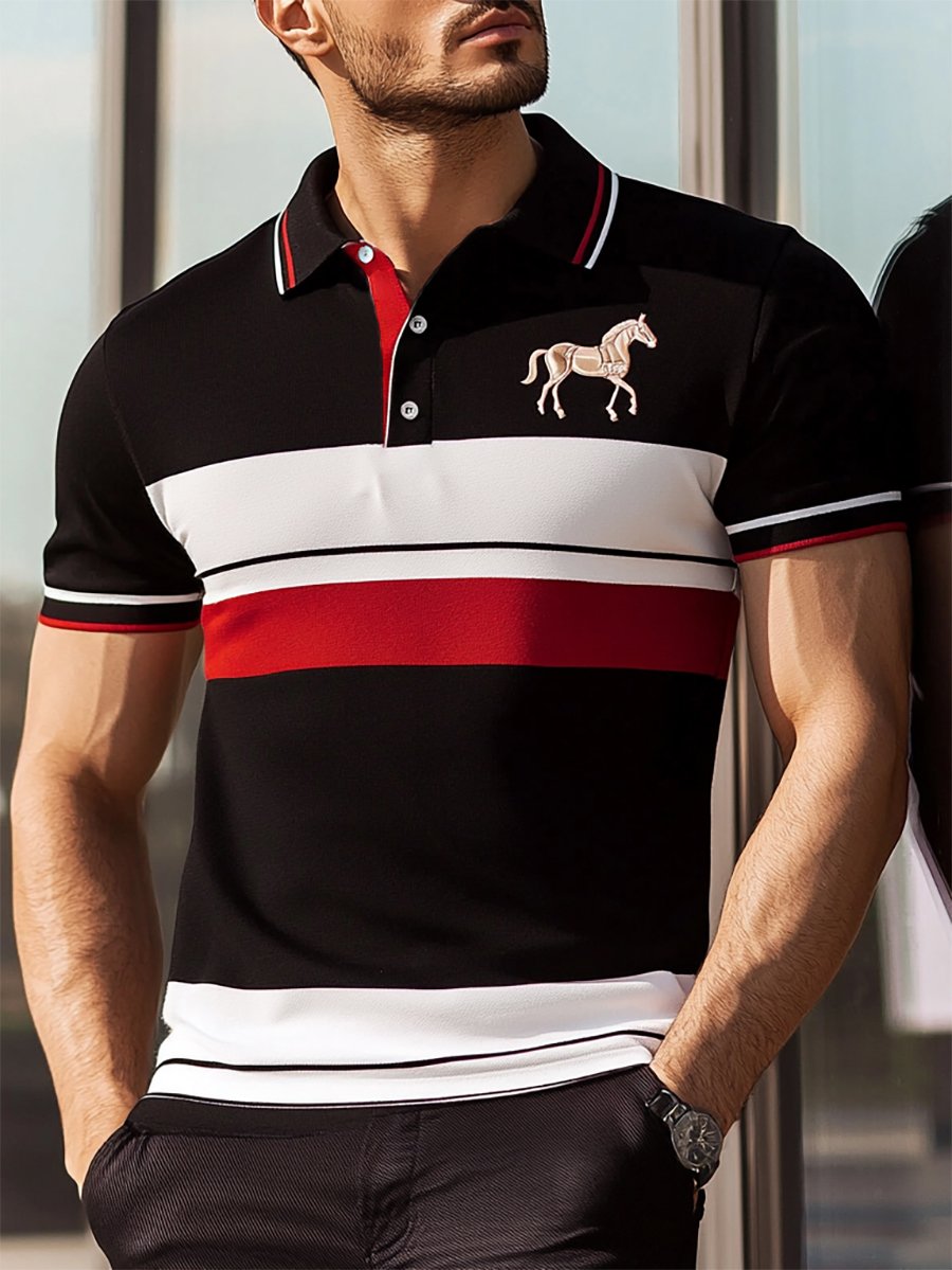 Camisa polo ejecutivo rayas con botones de manga corta para hombre