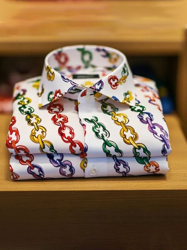 Camisa Fun estampado ejecutivo solapa de manga corta para hombre