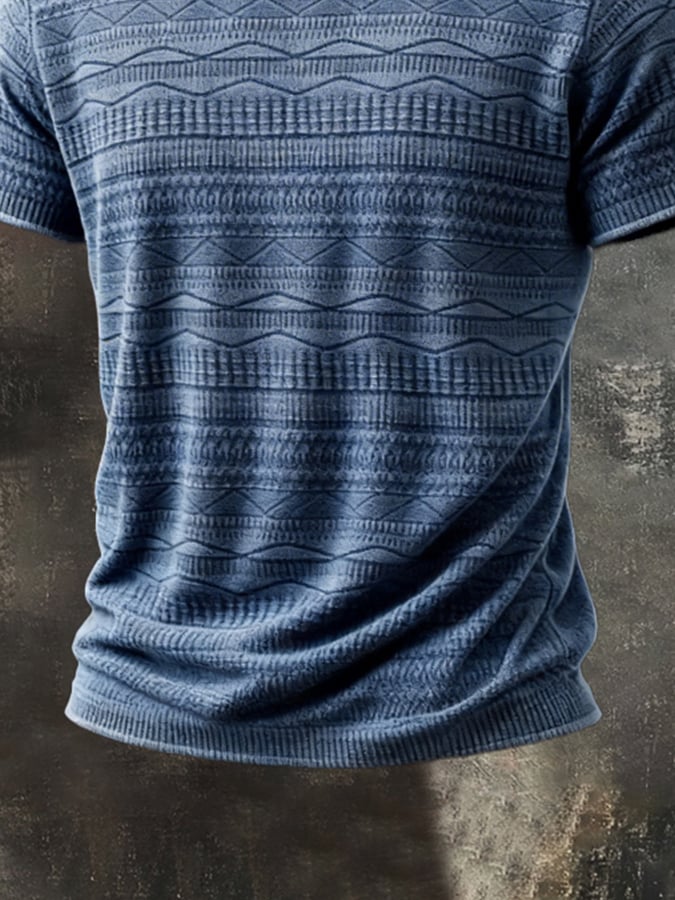 Retro-Style cuello redondo de manga corta Top with Unique Texture para hombre