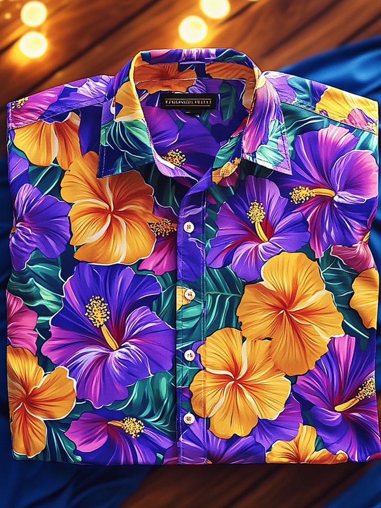 Camisa Beach Vacation floral de manga corta para hombre