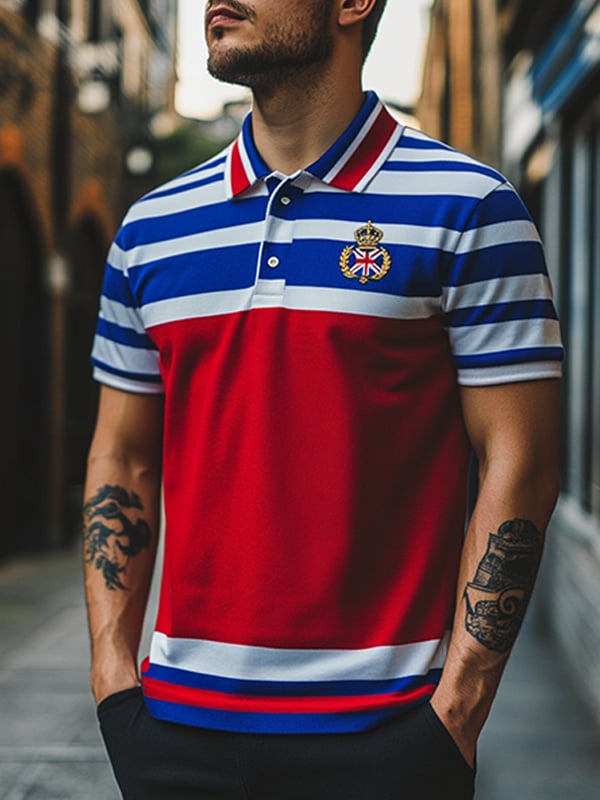 Camisa polo ejecutivo Logo rayas de manga corta Button cuello para hombre