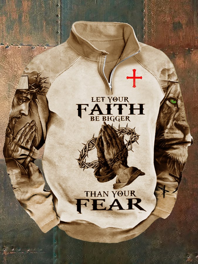 Sudadera "Let Your Faith Be Bigger Than Your Fear" estampado Half-Zip para hombre