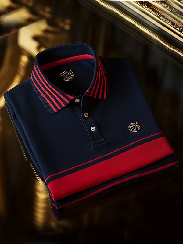 Camisa polo retro ejecutivo rayas estampado de manga larga para hombre