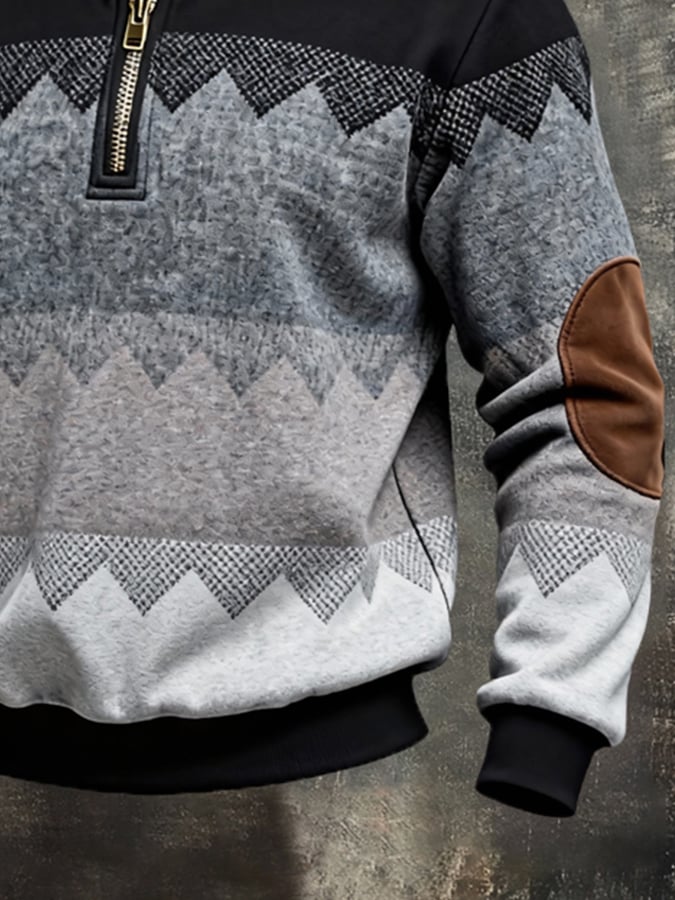 Sudadera retro en bloques de color estampado Color-Blocked con cierre para hombre