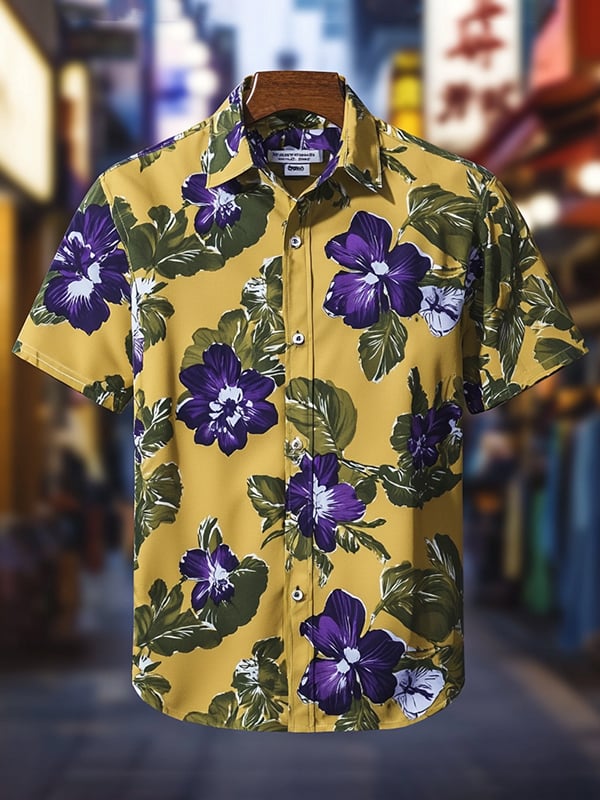 Camisa Beach Vacation floral de manga corta para hombre