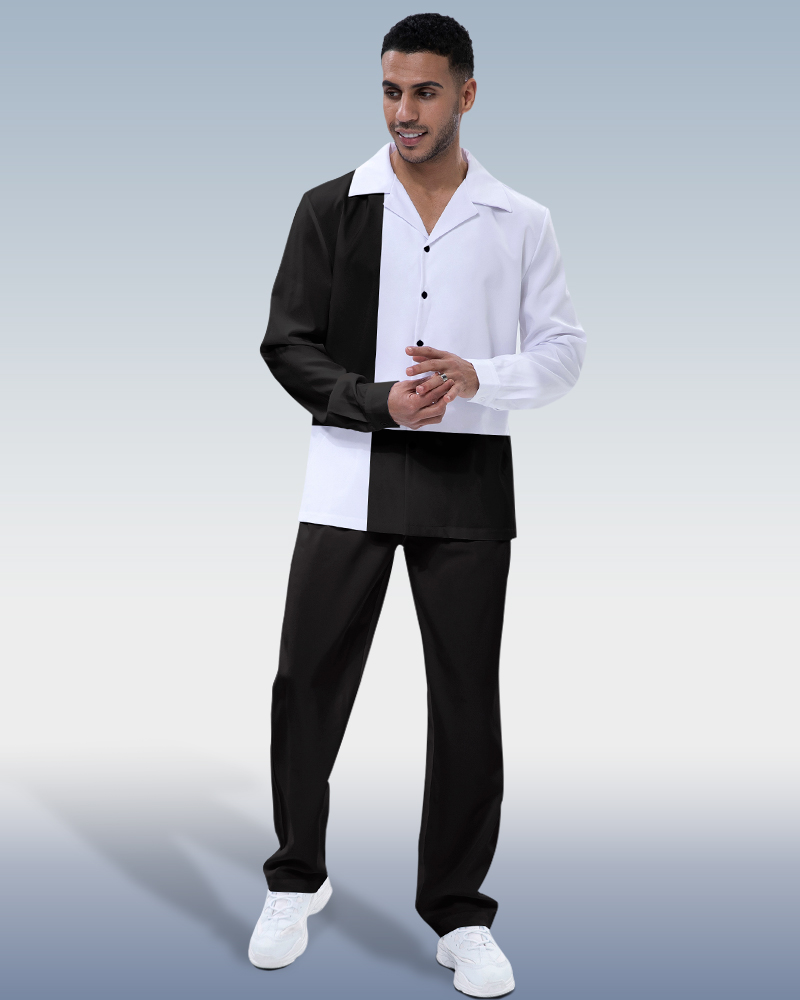 Suitmens Black and White Walking Suit 2-Piece de manga larga Suit para hombre