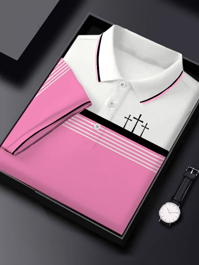 Camisa polo retro Faith casual estampado de manga corta para hombre