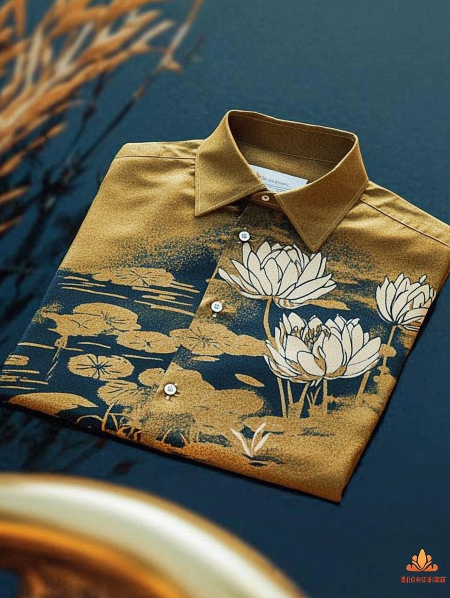 Camisa de lujo clásico Ukiyo-e de manga larga para hombre