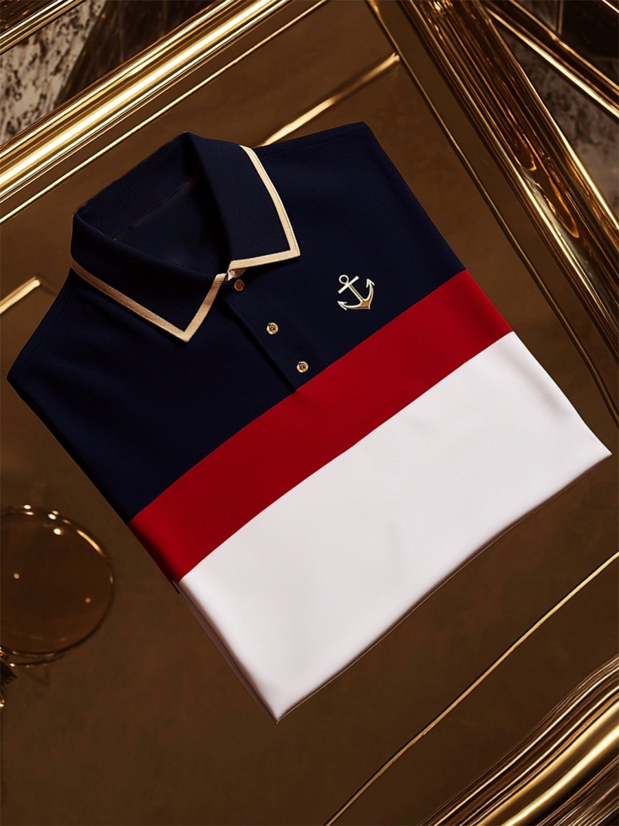 Camisa polo casual ejecutivo rayas estampado con botones de manga corta para hombre