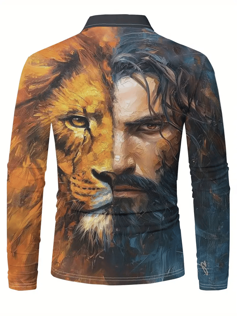 Camisa polo retro ejecutivo rayas estampado de manga larga para hombre