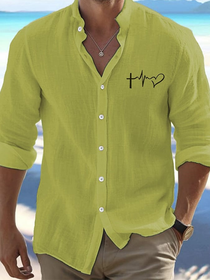 Camisa Valentine's Day Heart estampado de moda casual para hombre