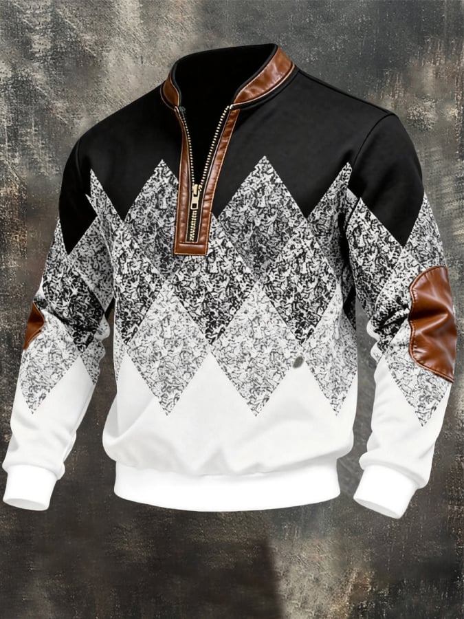 Sudadera retro en bloques de color estampado Color-Blocked con cierre para hombre