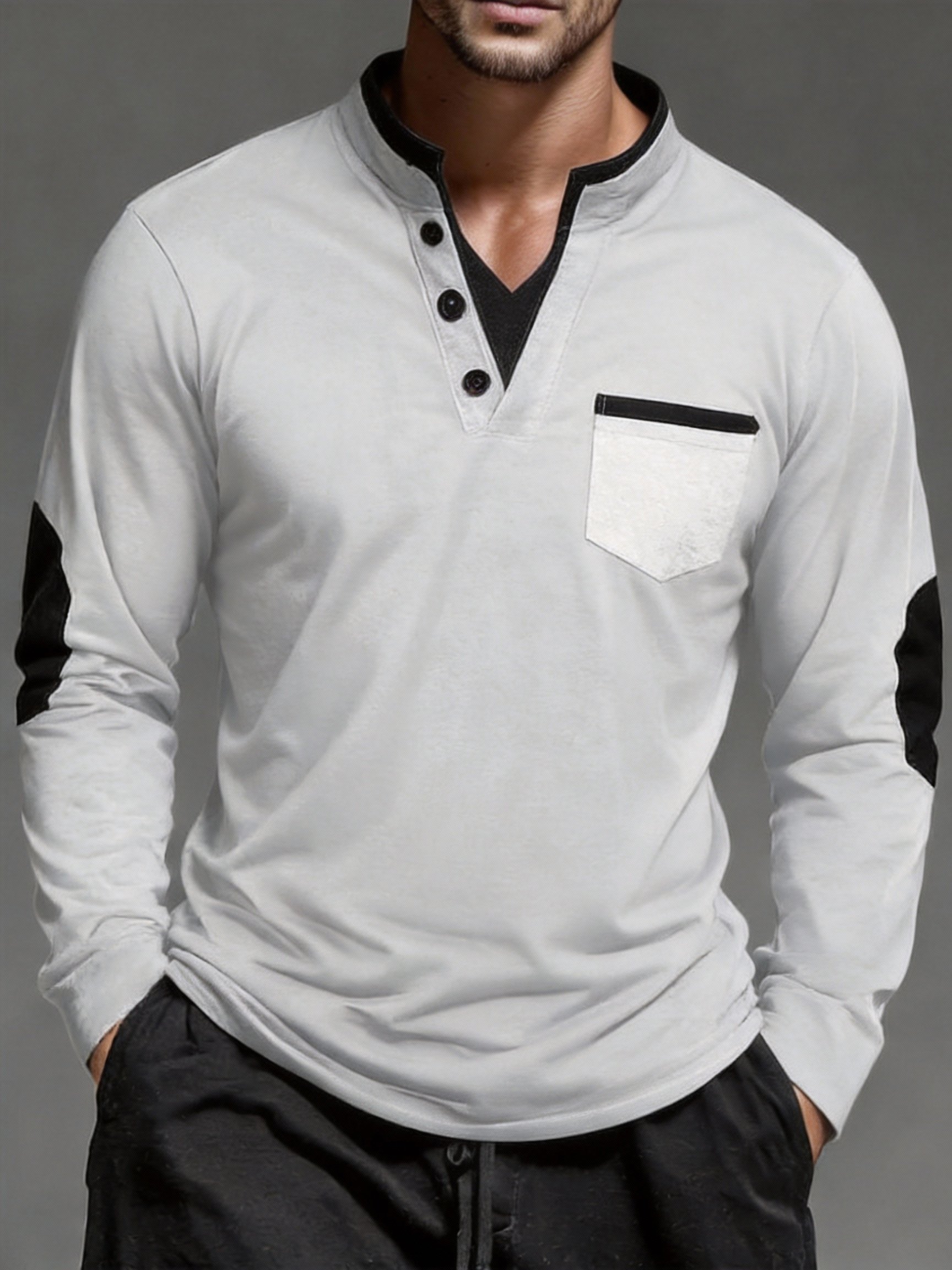 Camiseta vintage Style Patchpara trabajo de manga larga para hombre