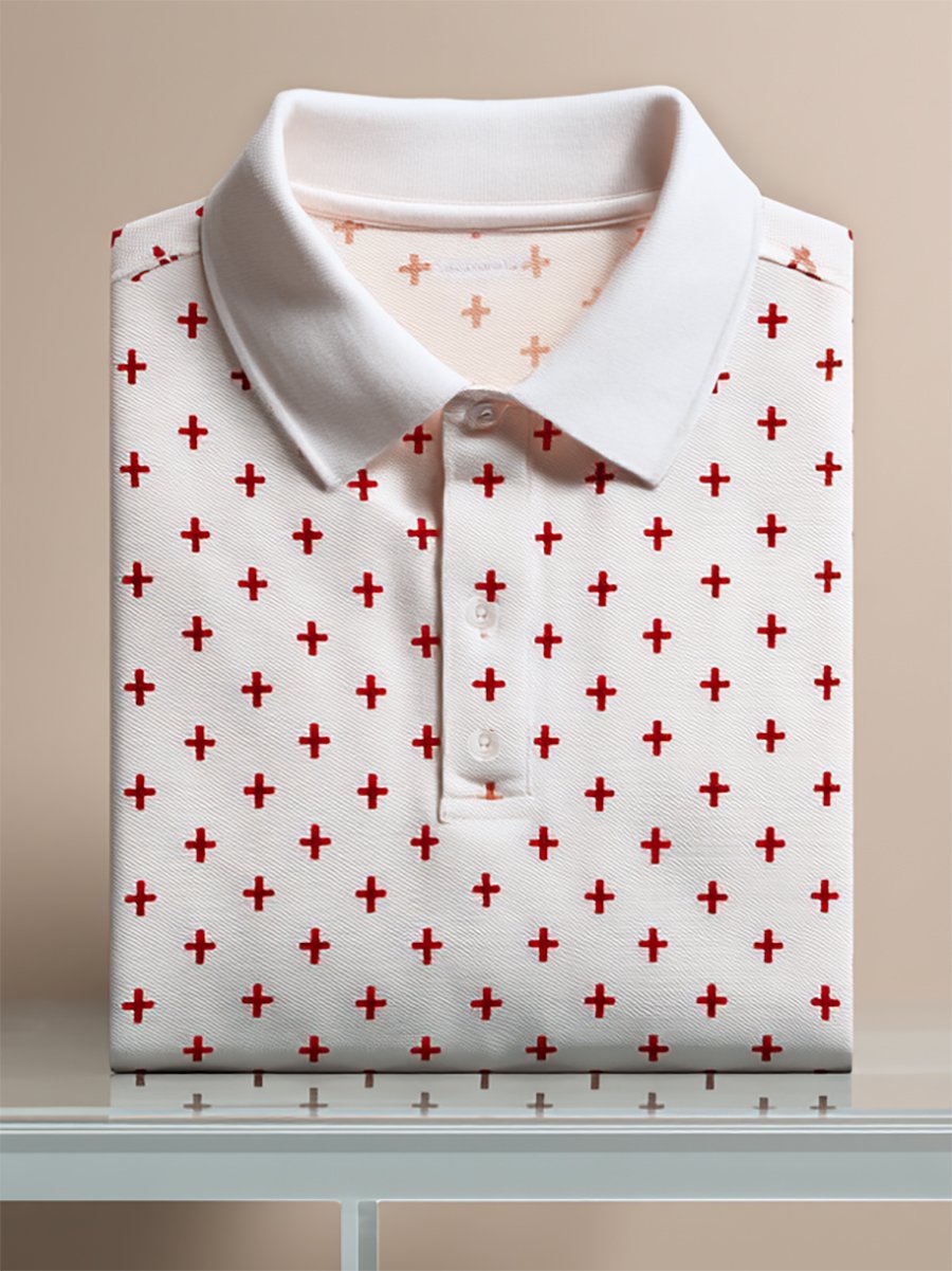 Camisa polo ejecutivo casual Cross Faith Art Button de manga corta para hombre